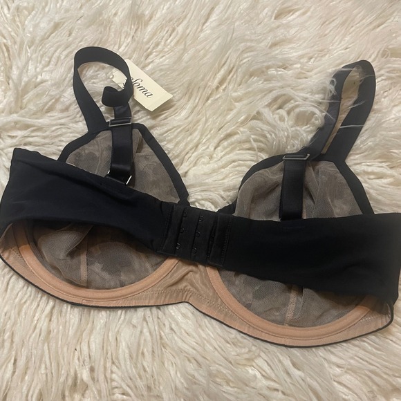 NWT Soma Sheer Lace Floral Romantic  Lingerie Unlined Balconette Bra Black 38DDD - Picture 2 of 6